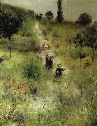 Pierre Auguste Renoir uppfor backen genom hogt gras oil painting on canvas
